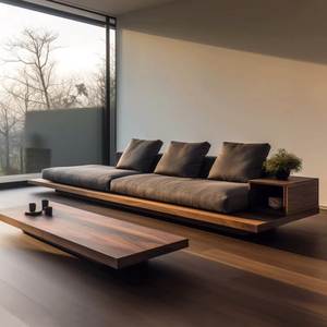 Elvora Solid Wood Platform <b>Sofa</b> with Floating Base Concept Generous Deep Seating and Integrated <b>Side</b> <b>Table</b> <b>for</b> Serene Modern - Product Image 1