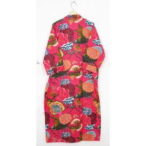 Camisón Kimono Largo Hecho a Mano 100% Algodón con Estampado Floral, Cuello en V, Mangas Largas, Cierre con Cordón, Transpirable y Ligero - Product Image 6