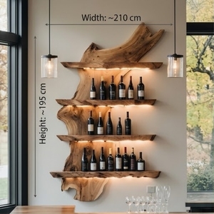 <b>Rustic</b> <b>Wood</b> Wall <b>Shelf</b> With 4 Natural <b>Shelves</b> For Wine Storage 210Cm Width 195Cm Height - Product Image 6
