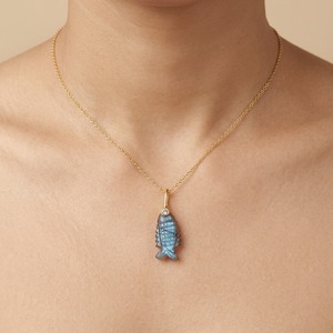 Hand carved labradorite crystal quartz jade stone fish pendant necklace <b>with</b> cz eye 18k gold plated brass chain jewelry necklace - Product Image 3