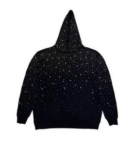 Sweat à capuche noir pour homme, style streetwear, délavé à l'acide, effet soleil, coupe oversize, imprimé strass sur toute la surface, pull à capuche pour homme - Product Image 2
