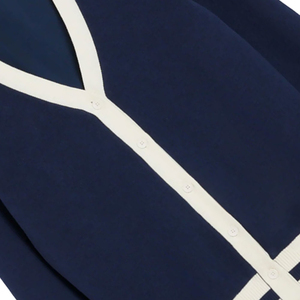 Cárdigan de Punto para Mujer, Color Azul Oscuro, con Bloques de Color, Cuello en V, Botones, Estilo Preppy, Manga Larga - Product Image 4
