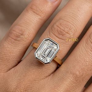 แหวนหมั้นเพชรเม็ดเดี่ยวทรงเหลี่ยมมรกต ทอง 14K ประดับเพชรแบบฝังขอบ แหวนเพชรเพาะเลี้ยงในห้องปฏิบัติการ เครื่องประดับเจ้าสาวสำหรับผู้หญิง - Product Image 5