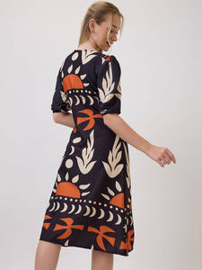 Vestido Midi Formal Holgado Estilo Americano de Verano para Mujer, Estampado Floral, con Cordones, Ecológico, Transpirable, Diseño Elegante - Product Image 2