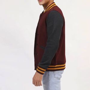 Chaquetas Varsity con Cierre de Botones para Hombre, Diseño Clásico, Dobladillo Tejido, Rayas en el Cuello y Puños, Chaqueta Universitaria para Hombre - Product Image 4