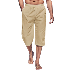 Pantalon Capri en Toile pour Homme de Haute Qualité, Style Vintage, Léger, avec Cordon de Serrage, Taille Élastique, Imperméable, pour la Plage, avec Poches - Product Image 4