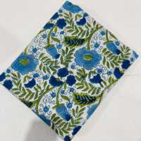Tissu Popeline Florale 100% Coton 53/54" de Largeur Blanc Bleu Vert Imprimé à la Main Tissé Poids Moyen Textile de Maison VEER