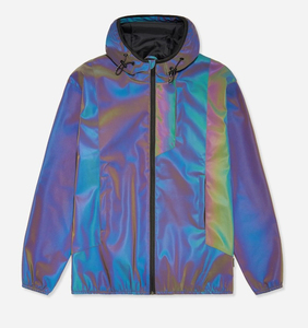 Men's Hooded Windbreaker <b>Jacket</b> Gradient Color Pu Coated Zipper Closure Casual Spring Wear - Product Image 1