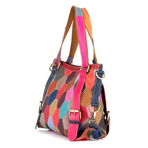 Ando <b>Bag</b> Genuine Cowhide Leather Tote <b>Bag</b> Women Multicolor Geometric <b>Patchwork</b> Zipper Shoulder Handbag - Product Image 2
