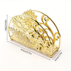 Luxury <b>Gold</b> Floral Napkin Holder Decorative Metal <b>Paper</b> <b>Tissue</b> Stand Vintage Scrollwork Design Dining Table Organizer Kitchen - Product Image 6