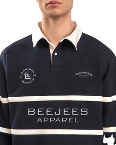 Polo en Coton Lourd 450 GSM, Coupe Oversize, Manches Longues, Épaules Tombantes, Broderie Classique, Logo Personnalisé, Couleur Unie avec Fermeture Éclair - Product Image 3