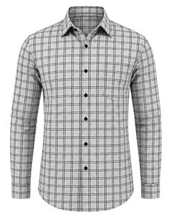 Manufacturer <b>White</b> <b>Black</b> Plaid Men Casual Formal <b>Check</b> <b>Shirt</b> Long Sleeve Button Down Cotton Flannel Office Wear Custom <b>Shirt</b> Men - Product Image 1