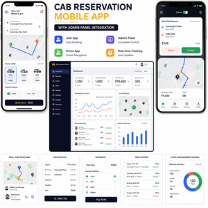 Application mobile de réservation de taxi haut de gamme personnalisable avec panneau d'administration, système de suivi des commandes en temps réel et de gestion des envois - Product Image 1