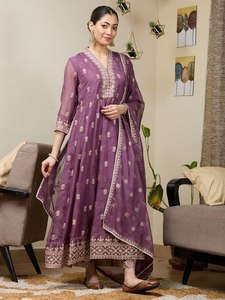 Purple Rayon Ankle-Length <b>Kurti</b> with Embroidery Traditional <b>Indian</b>-Pakistani Women's Casual Wear Loose Fit Dress - Product Image 4