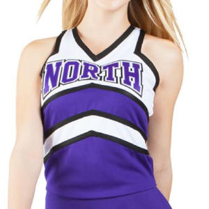 Costume de danse pour filles d'école, uniforme de pom-pom girl en spandex, imprimé par sublimation, sans manches, plissé - Product Image 6
