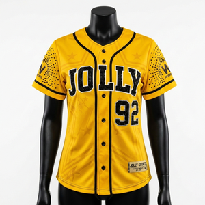 Camiseta de béisbol para mujer, malla de poliéster premium, ribete amarillo y negro, bordado personalizado en sarga, camiseta de béisbol de algodón para mujer - Product Image 1
