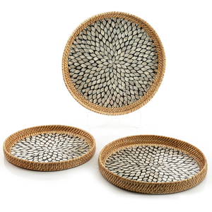 Bandeja Decorativa de Nácar y Ratán al por Mayor, Hecha a Mano, Duradera, Colorida, Novedad para Almacenamiento en Mesa - Product Image 3