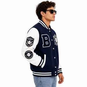 Custom Men's <b>Lakers</b> Varsity <b>Jacket</b> Leather Sleeves Winter Letterman <b>Jacket</b> Embroidery Patch Logo OEM ODM - Product Image 3