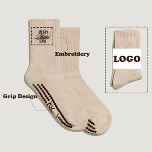 High Quality Custom Embroidery Logo Yoga Socks Anti <b>Slip</b> Ribbed Cotton Pilates Grip Socks - Product Image 2