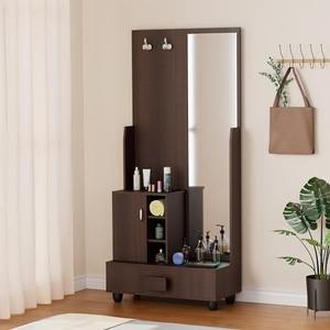 Table de toilette en bois au design moderne avec grand miroir et tiroirs, vente directe d'usine, meubles pour salon et chambre, couleur marron - Product Image 3