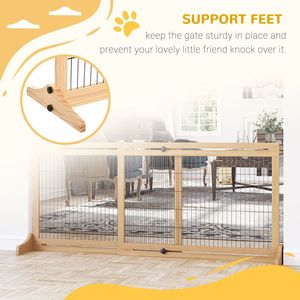 Extra Wide 72\" W X 27.25\" H Freestanding Pet Gate Metal <b>Dog</b> Cat Barrier with <b>Button</b> Closure Natural - Product Image 5