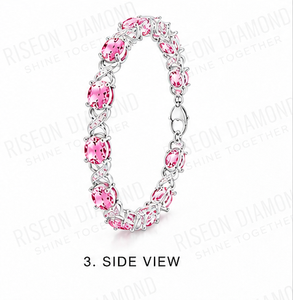 Elegante Pulsera de Tenis con Piedra Ovalada Rosa, Acentos de Diamantes Micro Pavé, Diseño Infinito Trenzado, Lujo Premium, Regalo para Uso Diario - Product Image 4