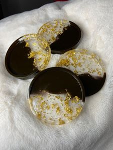 Pink Resin Coasters Gold Foil Agate Slice Drink Coaster Set For Dining Table Protection Geode <b>Cup</b> <b>Mat</b> Countertop Wine Glass Tray - Product Image 4