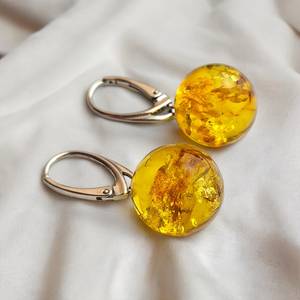 Natural Lemon Baltic Amber <b>Silver</b> <b>Stud</b> Dangle Earrings Teardrop Round Gemstone Jewelry Gift For Women Elegant - Product Image 2