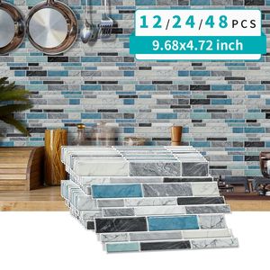12 pezzi adesivi per piastrelle con Stick effetto marmorizzato impermeabili a prova di olio blu verde per la decorazione della parete della lavanderia della cucina 12*24.6cm - Product Image 4
