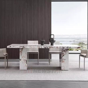 Table à manger en marbre très demandée, personnalisable, en pierre naturelle, de forme rectangulaire, pour la maison, la villa et l'hôtel - Product Image 1
