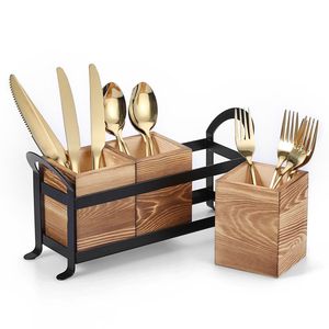 Portacubiertos de madera natural para una organización de cocina ecológica que apoya una vida sostenible y un almacenamiento limpio. - Product Image 3
