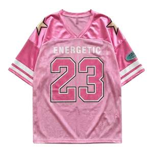 Pink Breathable Polyester Mesh Jersey <b>T</b>-<b>Shirt</b> <b>Women</b> <b>V</b>-<b>Neck</b> Oversized Loose Short Sleeve Solid Summer Streetwear - Product Image 1