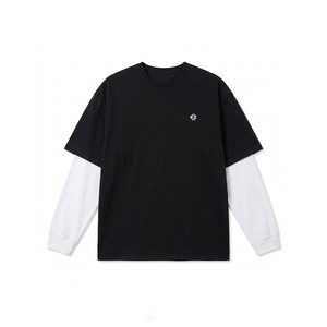 Trendy Layered Long Sleeve Oversized T-shirt Streetwear <b>Black</b> <b>White</b> Two Tone Graphic Loose Fit Heavyweight Cotton Men's shirts - Product Image 4