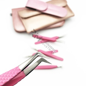 Prix de gros RMI, pinces à épiler pour extensions de cils en acier inoxydable à angle de 45 degrés, pointes argentées avec pointe pointue rose - Product Image 5