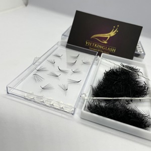 Extensions de cils individuels, courbure M, longueurs mixtes, bouquets préfabriqués, base lâche, effet naturel, longs, faits à la main - Product Image 3