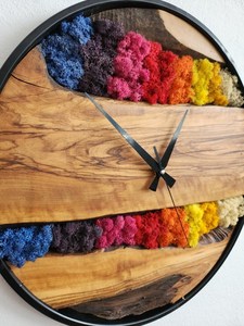 Rainbow Moss Wood Wall <b>Clock</b> Handmade Colorful Wooden Timepiece Modern Nature Inspired Decor Round Wall Art Living Room - Product Image 3