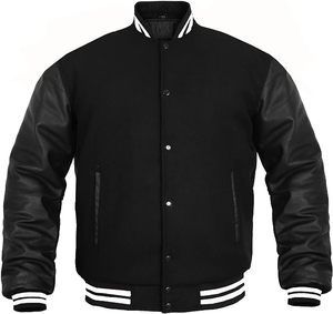 High Quality Custom Wool Men's Baseball Letterman Varsity <b>Jacket</b> with <b>Leather</b> Sleeves & Embroidered Patches - Product Image 1