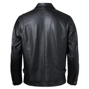 Chaquetas de Cuero Genuino para Hombre, Cuello Camisero, Cierre de Botones, Corte Ajustado Informal, Estilo Motociclista, Color Sólido, Mangas Regulares, para Otoño - Product Image 2