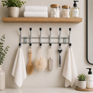 Porte-manteau mural en acier inoxydable à un seul niveau avec 10 crochets, design détachable pour salle de bain, entrée, chambre - Product Image 5