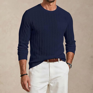 Pull à manches longues en tricot pour homme, couleur unie, pull décontracté d'automne avec poche avant, manches longues, coupe régulière - Product Image 2