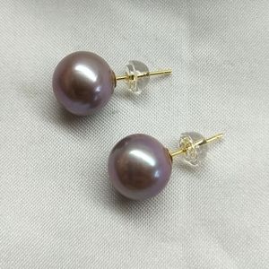 Pendientes Minimalistas de Plata S925 con Perlas Redondas de Agua Dulce Púrpura de 10-11 mm, Imperfecciones que Añaden un Encanto Sutil - Product Image 3