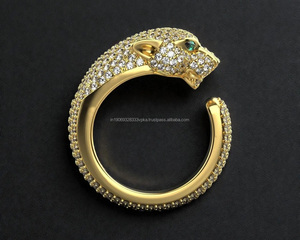 Yellow Gold Rhodium Plated Moissanite Hip Hop Style Panther Head <b>Statement</b> <b>Ring</b> Animal Motif 925 Sterling Silver Wedding Gift - Product Image 2