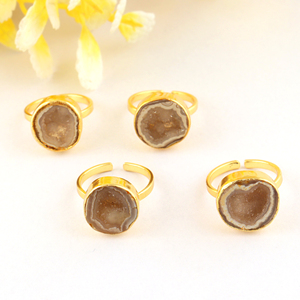 Best Selling Natural Druzy Agate <b>Adjustable</b> <b>Rings</b> Raw Gemstone Handmade 18k Gold Plated Brass Vintage Women's Gift Birthday - Product Image 2