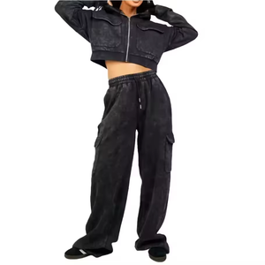 Survêtements décontractés en molleton automne effet délavé vintage, tissu premium d'usine, 100% polyester épais, anti-UV, avec logo personnalisé - Product Image 2