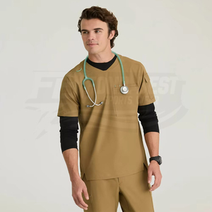 Men Tan <b>Scrub</b> Set Cotton Polyester Woven <b>Uniform</b> With Pockets For Hospital Use Custom Design - Product Image 3