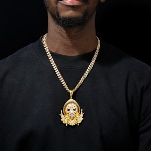 จี้รูปหน้ากากฮอกกี้ประดับเพชรโมอิสซาไนต์ชุบทองแบบ Iced Out สไตล์ฮิปฮอปสำหรับผู้ชาย - Product Image 2