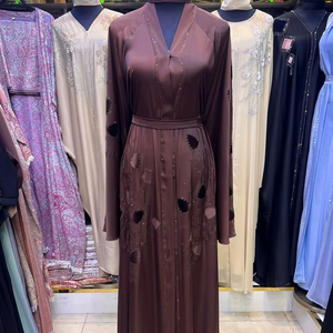 Wholesale Modest Dubai Beaded Sequined <b>Long</b> Sleeve Abaya Muslim Traditional Handmade Wedding Women Breathable V Neck - Product Image 1