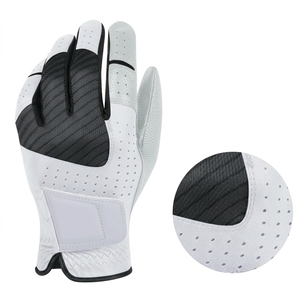 Custom Premium Breathable <b>Mesh</b> Sheepskin PU Leather <b>Black</b> White Golf <b>Gloves</b> - Product Image 2
