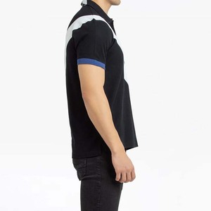 Men's <b>Black</b> Short Sleeve Polo <b>Shirt</b> With <b>White</b> <b>Stripe</b> Color Blocked Casual Knitted Geometric Pattern Regular Fit Men Polo <b>Shirts</b> - Product Image 3