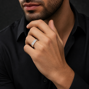 925 Sterling <b>Silver</b> <b>Mens</b> Diamond Pave Rectangle Signet <b>Ring</b> Minimalist Bold Design High Polish Finish Wedding Party Daily Wear G - Product Image 5